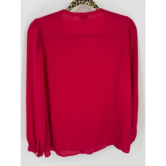 J. Crew Womens V-Neck Long Sleeve Blouse Size S Bright Pink Lightweight - Picture 3 of 9